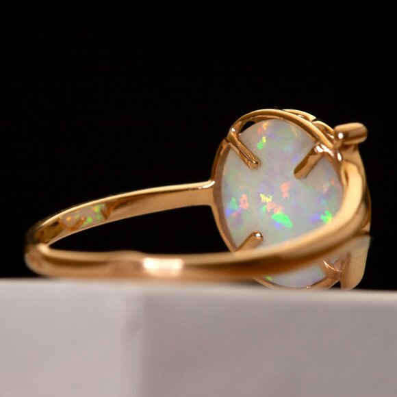 Stunning Custom Made 14K Rose Gold Opal Ring Vintage Real Gold Opal Ring Sz 6.75 - Picture 10 of 12